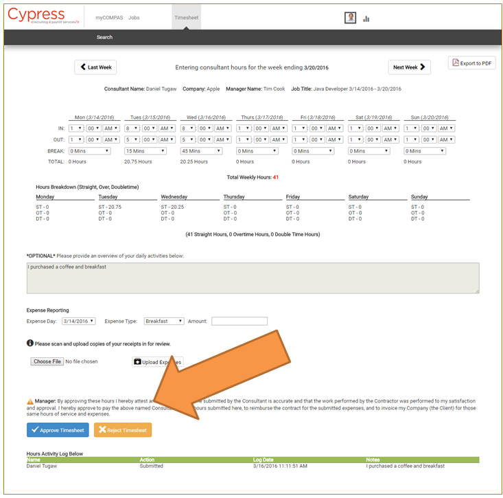 approval process for contractor timesheet
